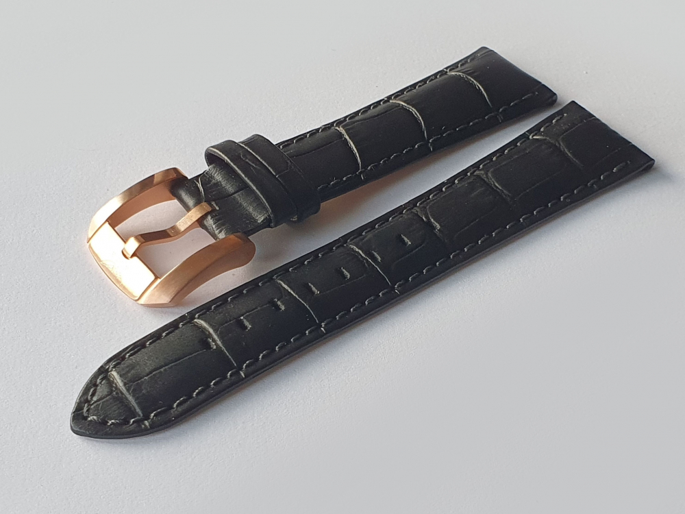 kožený remienok čierny s pozlátenou prackou na model AVIATOR AIRACOBRA chrono