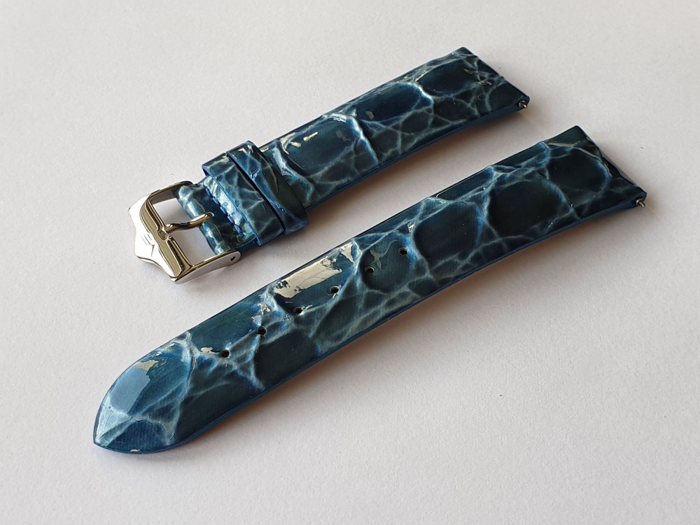 kožený remienok modrý lakovaný na dámske hodinky Rocket N-1 lady s oceľovou prackou
