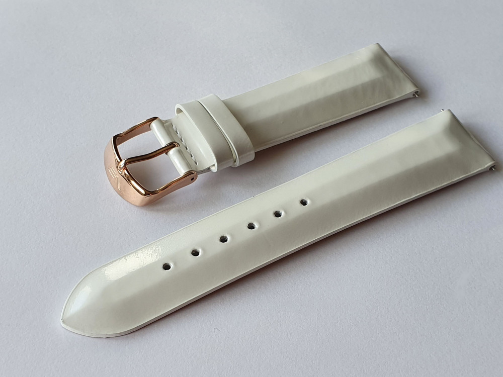 kožený remienok biely lakovaný na dámske hodinky UNDINE s pozlátenou prackou