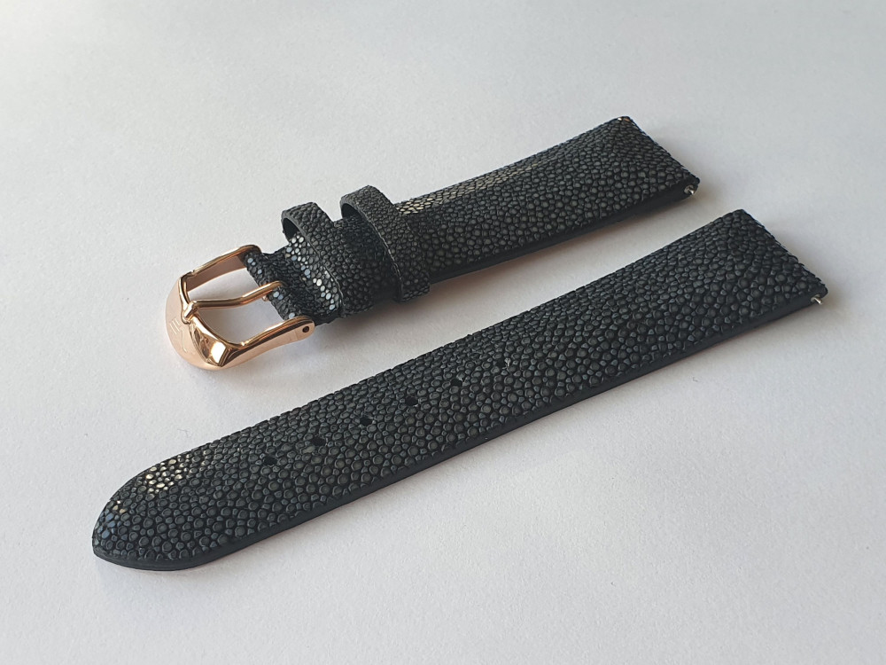 čierny kožený remienok z raje na dámske hodinky UNDINE s pozlátenou prackou